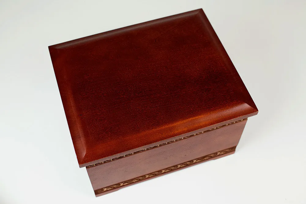Cherry Wood Urn with Sculpture Art Carving