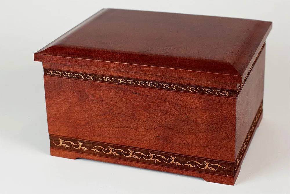 Cherry Wood Urn with Sculpture Art Carving