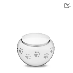 Classic Round Small Pet Urn White & Bru Pewter