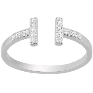 Classic Women's Silver Double T White CZ Ring - W-1262