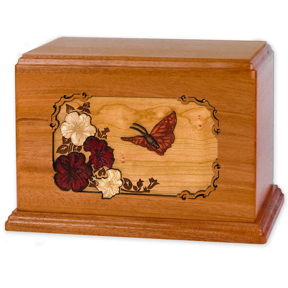 Companion Cremation Urn with Butterfly & Flowers 3D Wood Inlay