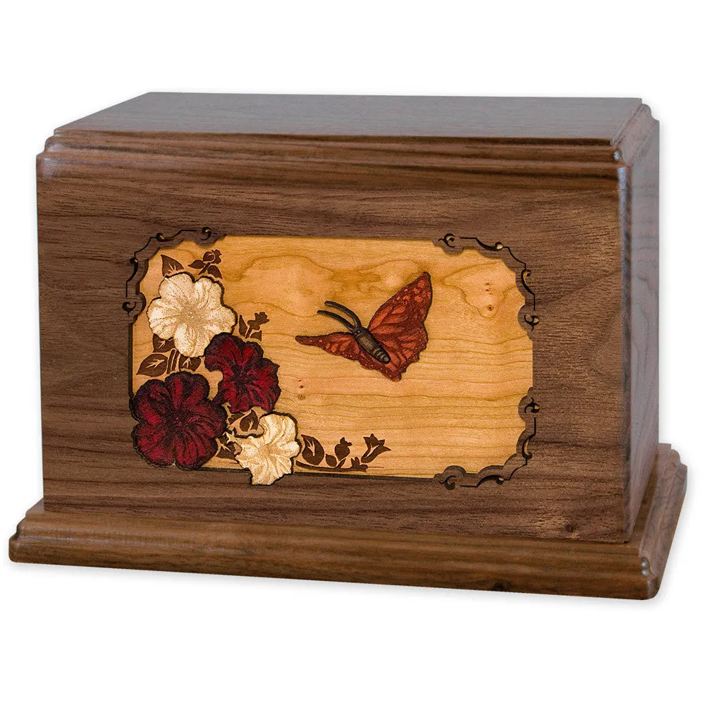 Companion Cremation Urn with Butterfly & Flowers 3D Wood Inlay