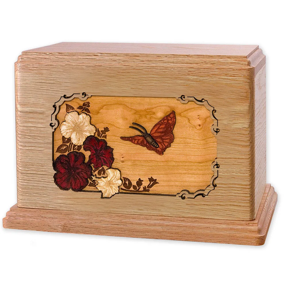 Companion Cremation Urn with Butterfly & Flowers 3D Wood Inlay