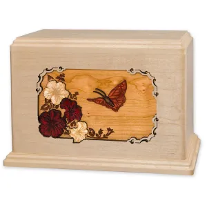 Companion Cremation Urn with Butterfly & Flowers 3D Wood Inlay