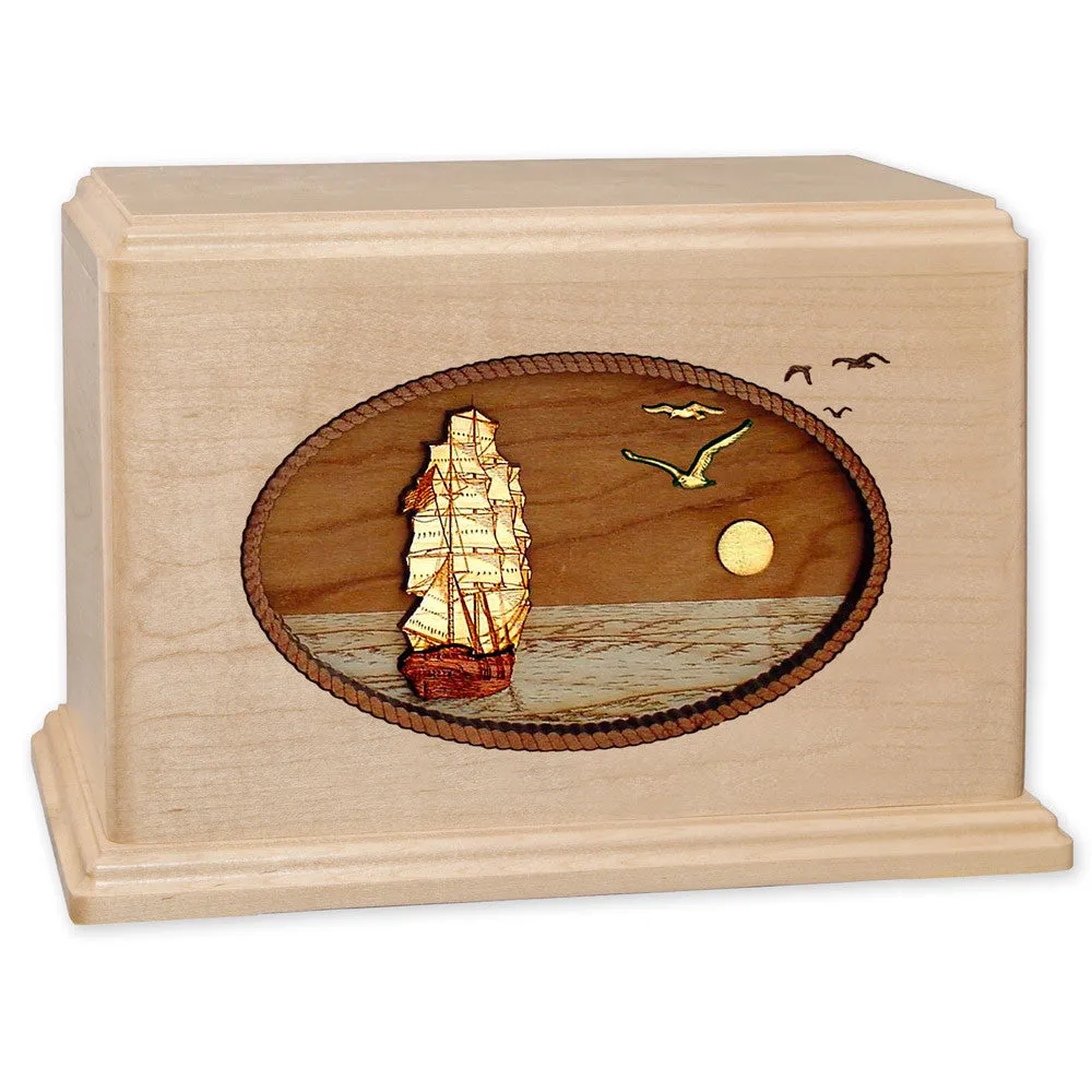 Companion Cremation Urn with Sailing Ship 3D Wood Inlay