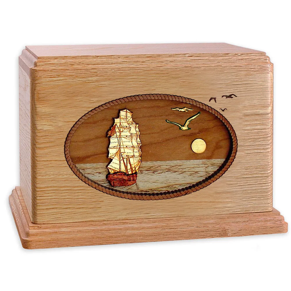 Companion Cremation Urn with Sailing Ship 3D Wood Inlay