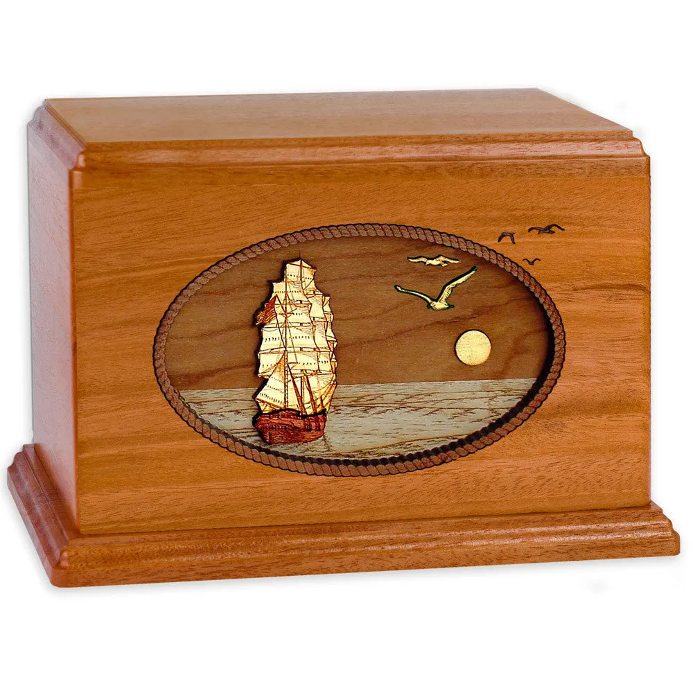 Companion Cremation Urn with Sailing Ship 3D Wood Inlay