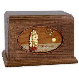 Companion Cremation Urn with Sailing Ship 3D Wood Inlay
