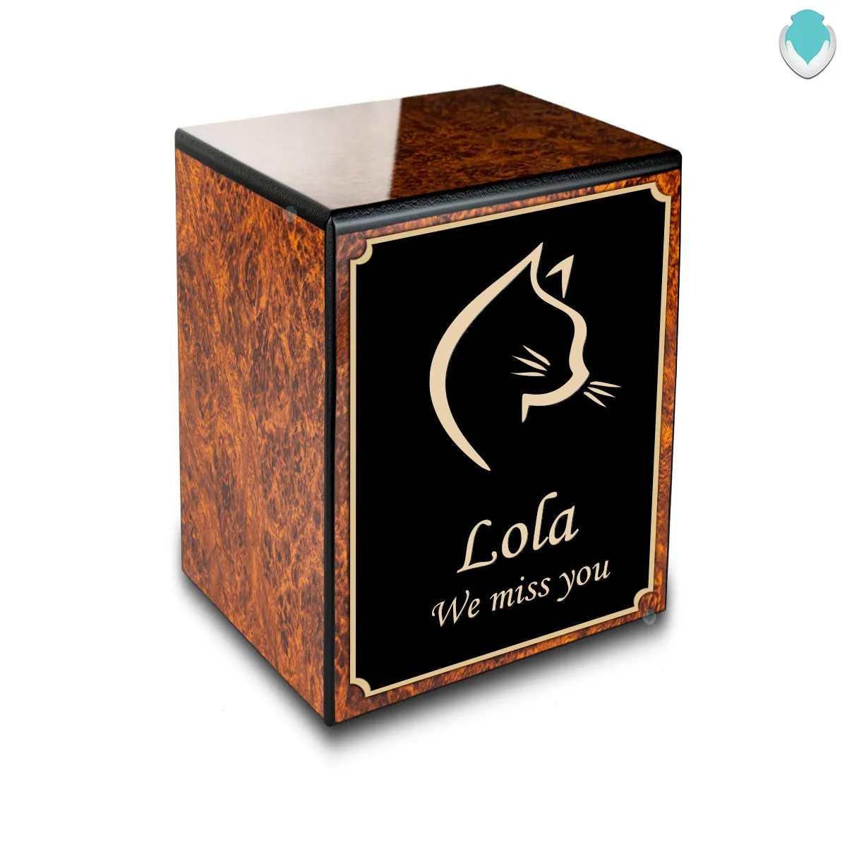 Custom Engraved Heritage Burl Cat Small Pet Cremation Urn Memorial Box for Ashes
