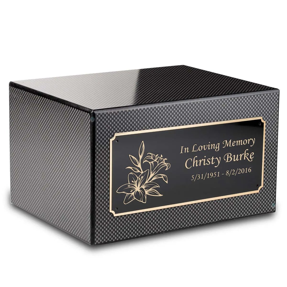 Custom Engraved Heritage Carbon Fiber Adult Cremation Urn Memorial Box for Ashes
