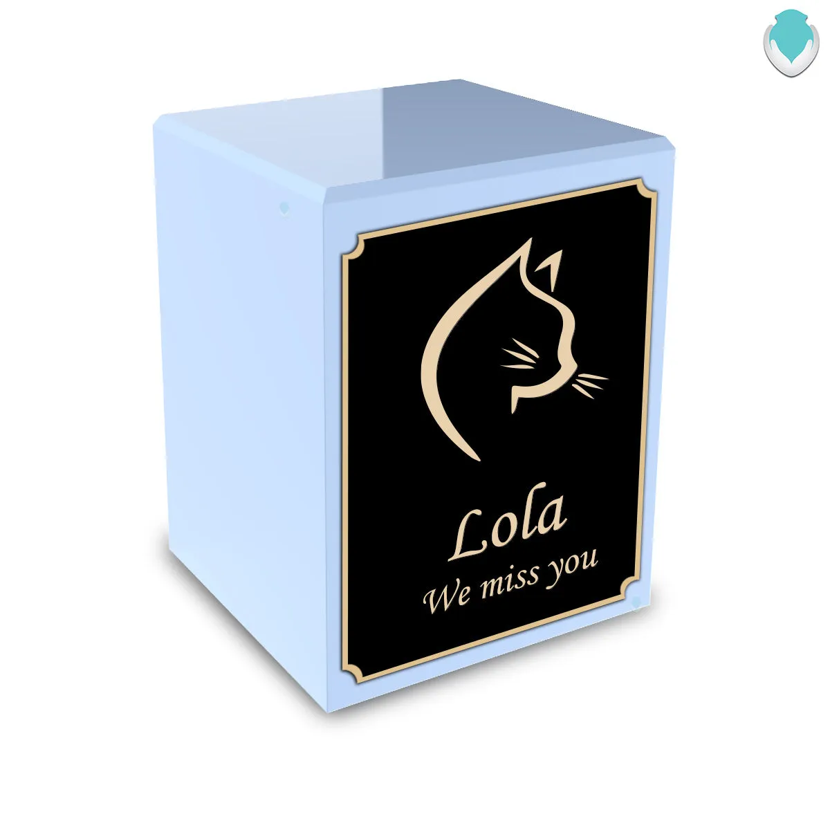 Custom Engraved Heritage Light Blue Cat Small Pet Cremation Urn Memorial Box for Ashes