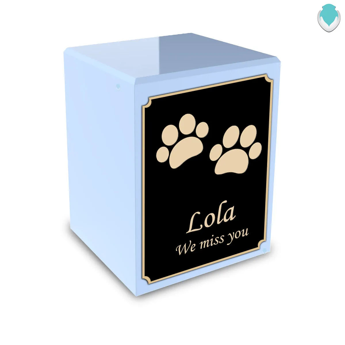 Custom Engraved Heritage Light Blue Walking Paws Small Pet Cremation Urn Memorial Box for Ashes