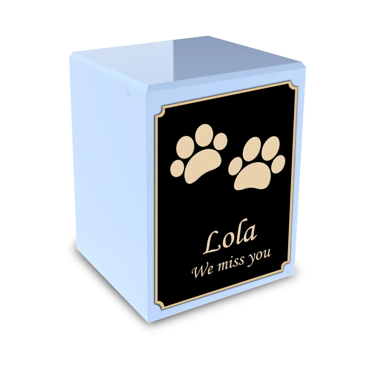 Custom Engraved Heritage Light Blue Walking Paws Small Pet Cremation Urn Memorial Box for Ashes