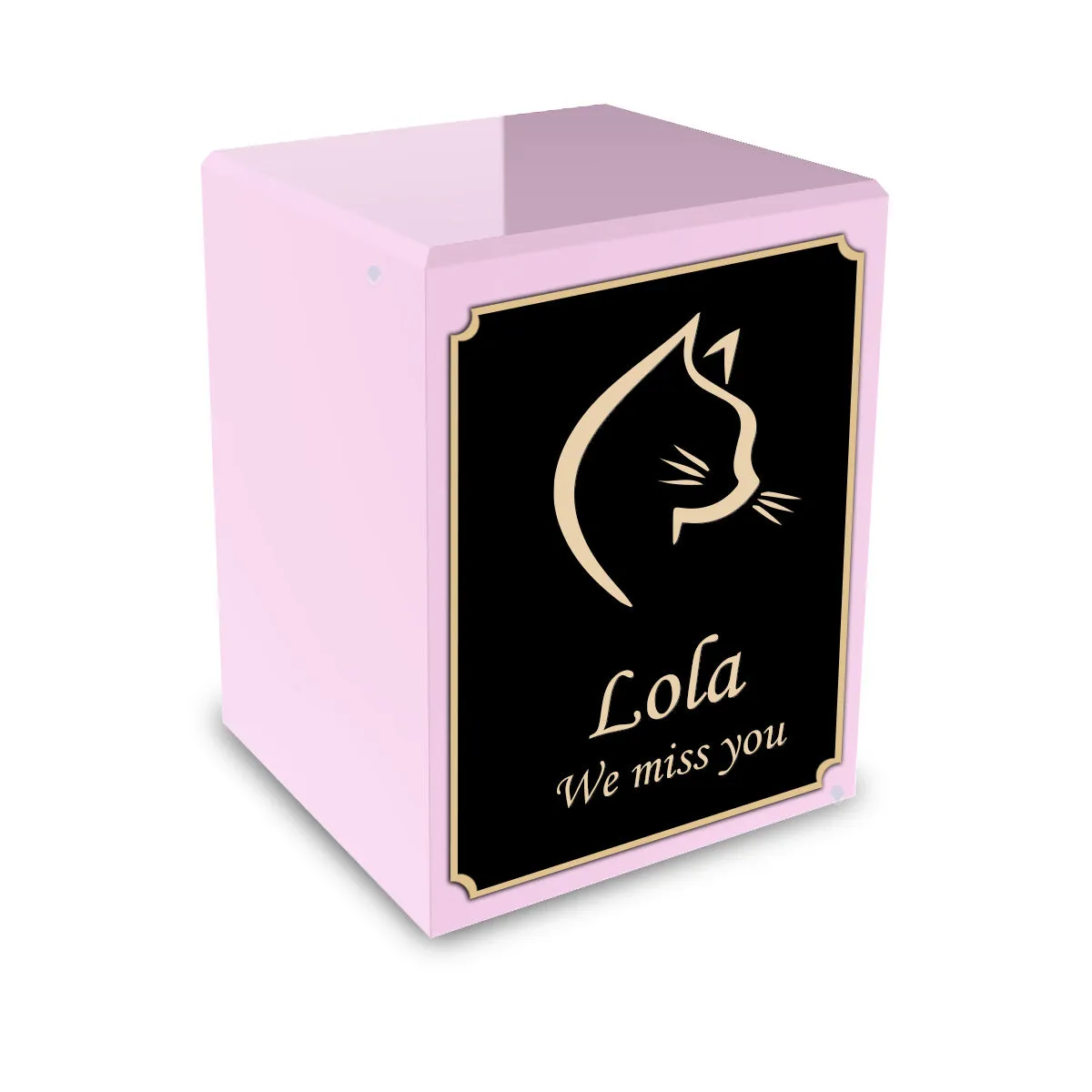 Custom Engraved Heritage Light Pink Cat Small Pet Cremation Urn Memorial Box for Ashes