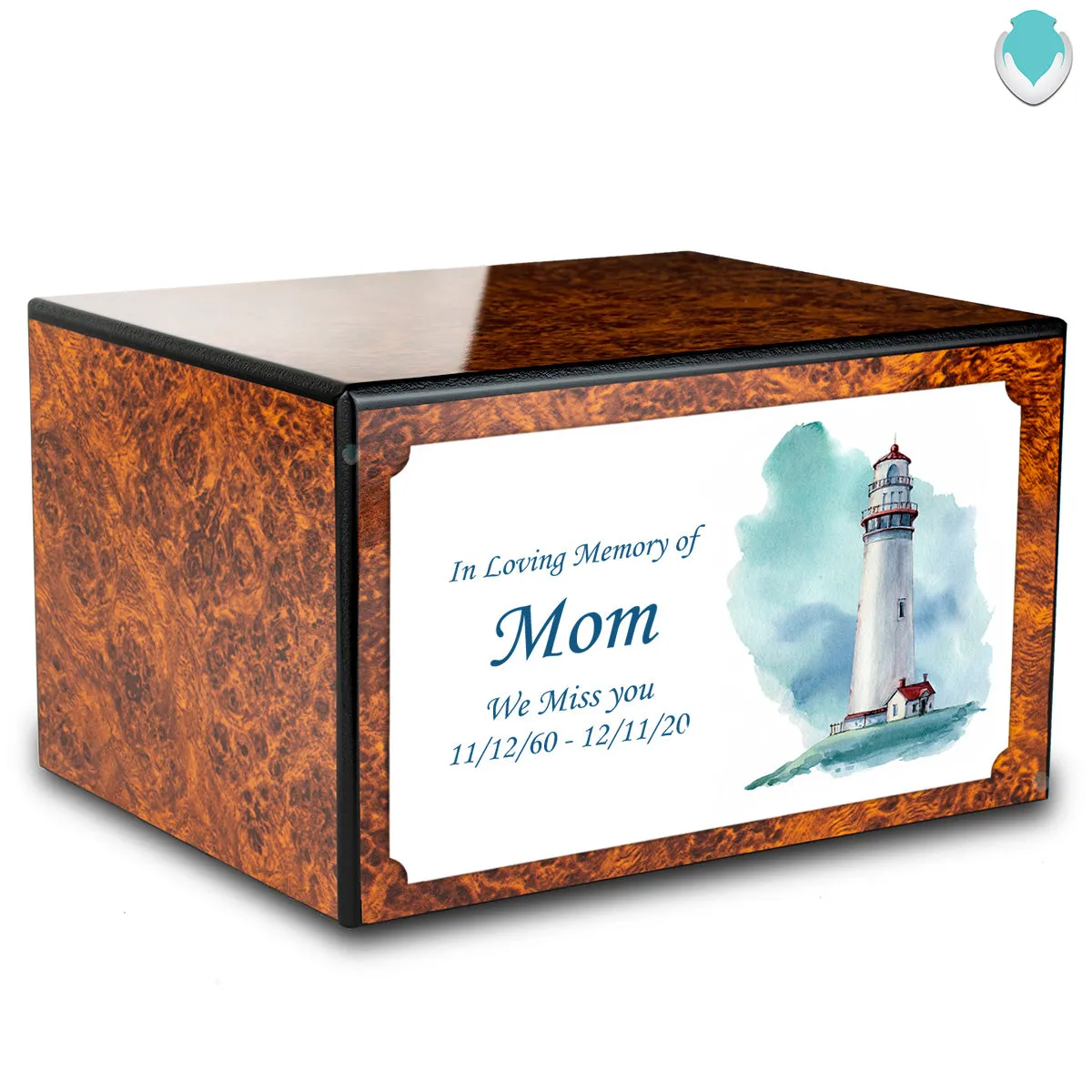 Custom Printed Heritage Burl Lighthouse Wood Box Cremation Urn