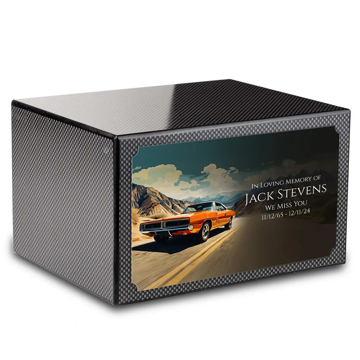 Custom Printed Heritage Carbon Fiber Classic Car Wood Box Cremation Urn