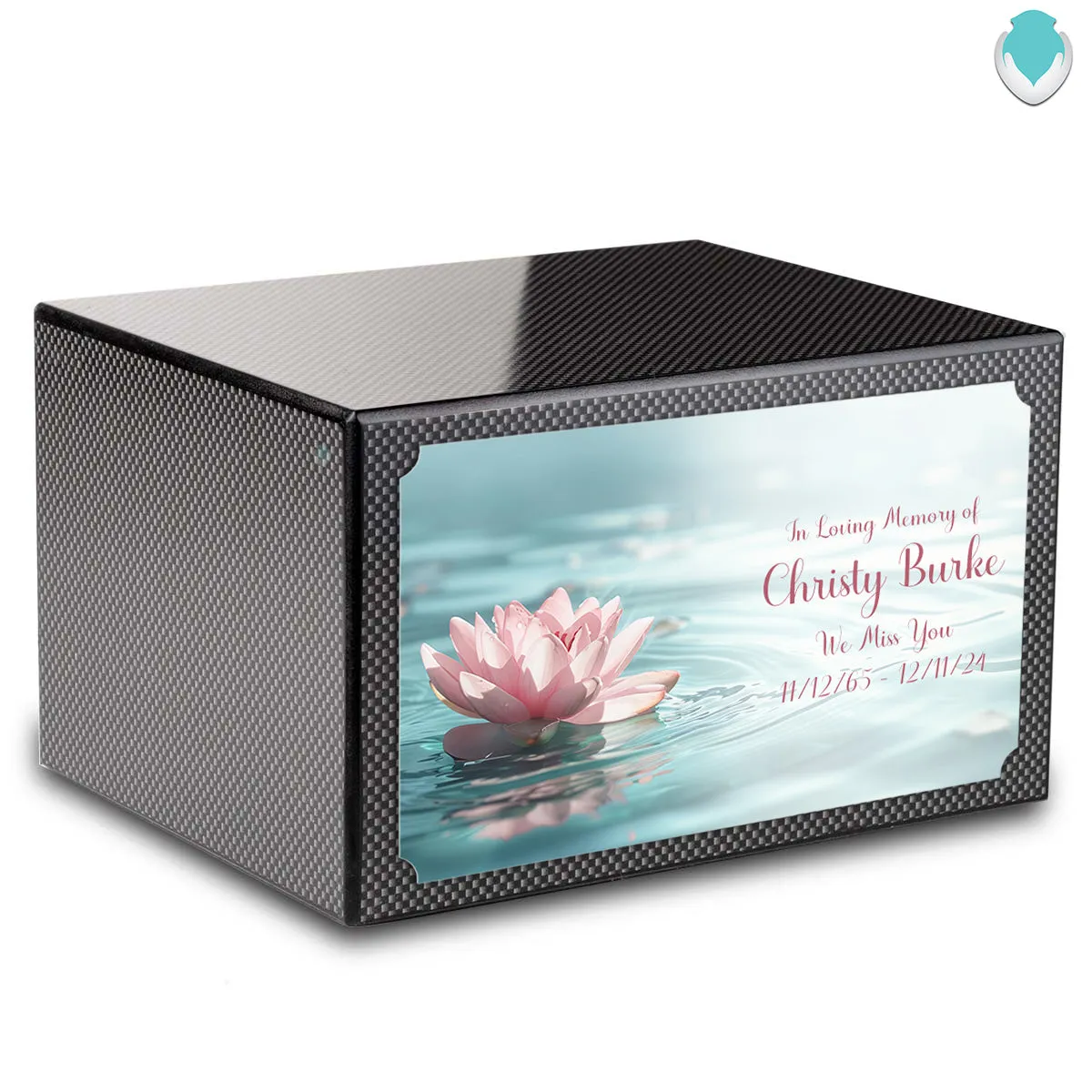 Custom Printed Heritage Carbon Fiber Lotus Flower Wood Box Cremation Urn