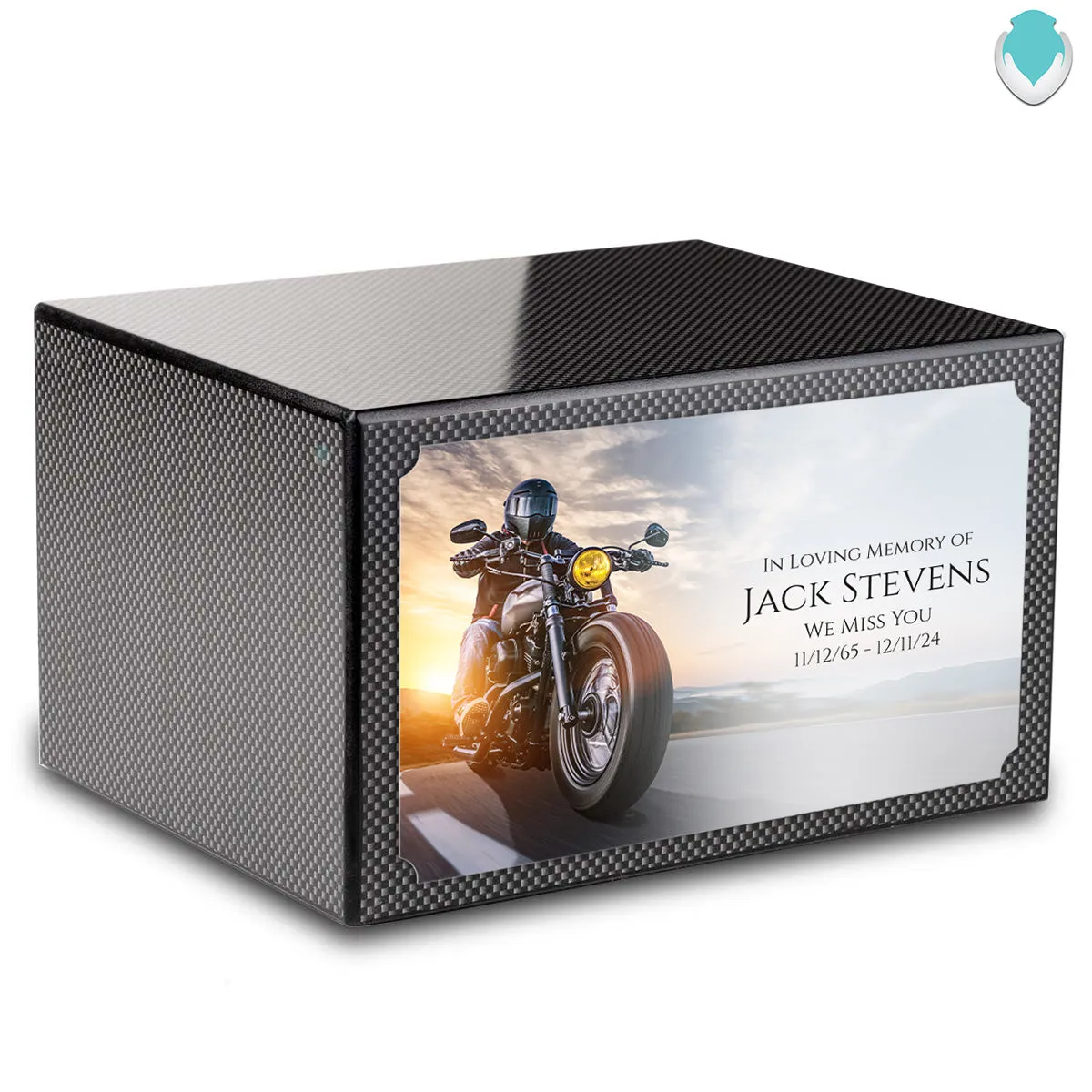 Custom Printed Heritage Carbon Fiber Motorcycle Wood Box Cremation Urn