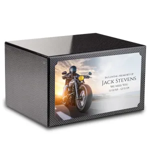 Custom Printed Heritage Carbon Fiber Motorcycle Wood Box Cremation Urn
