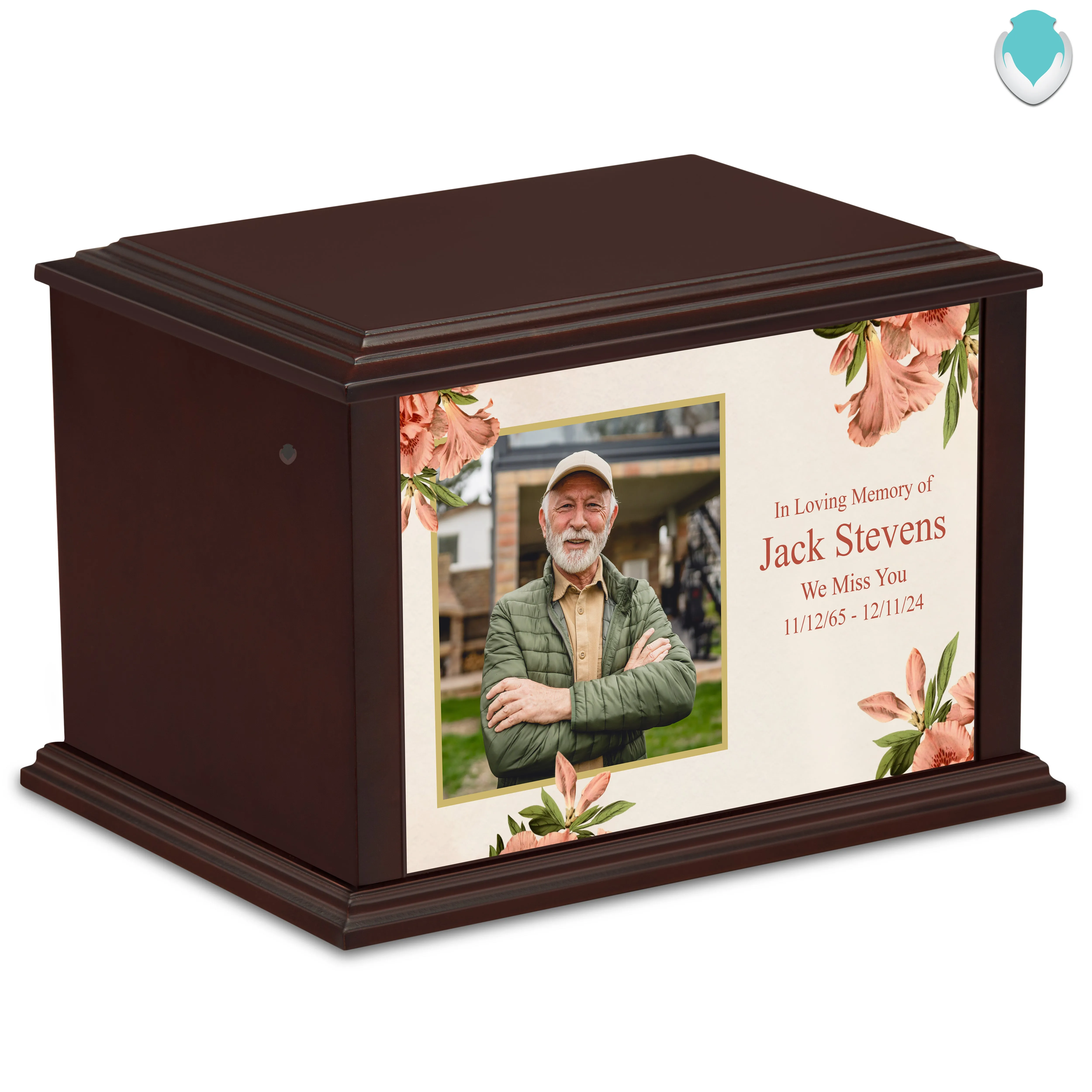 Custom Printed Heritage Everlasting Expressions Azalea Flower Wood Cremation Urn