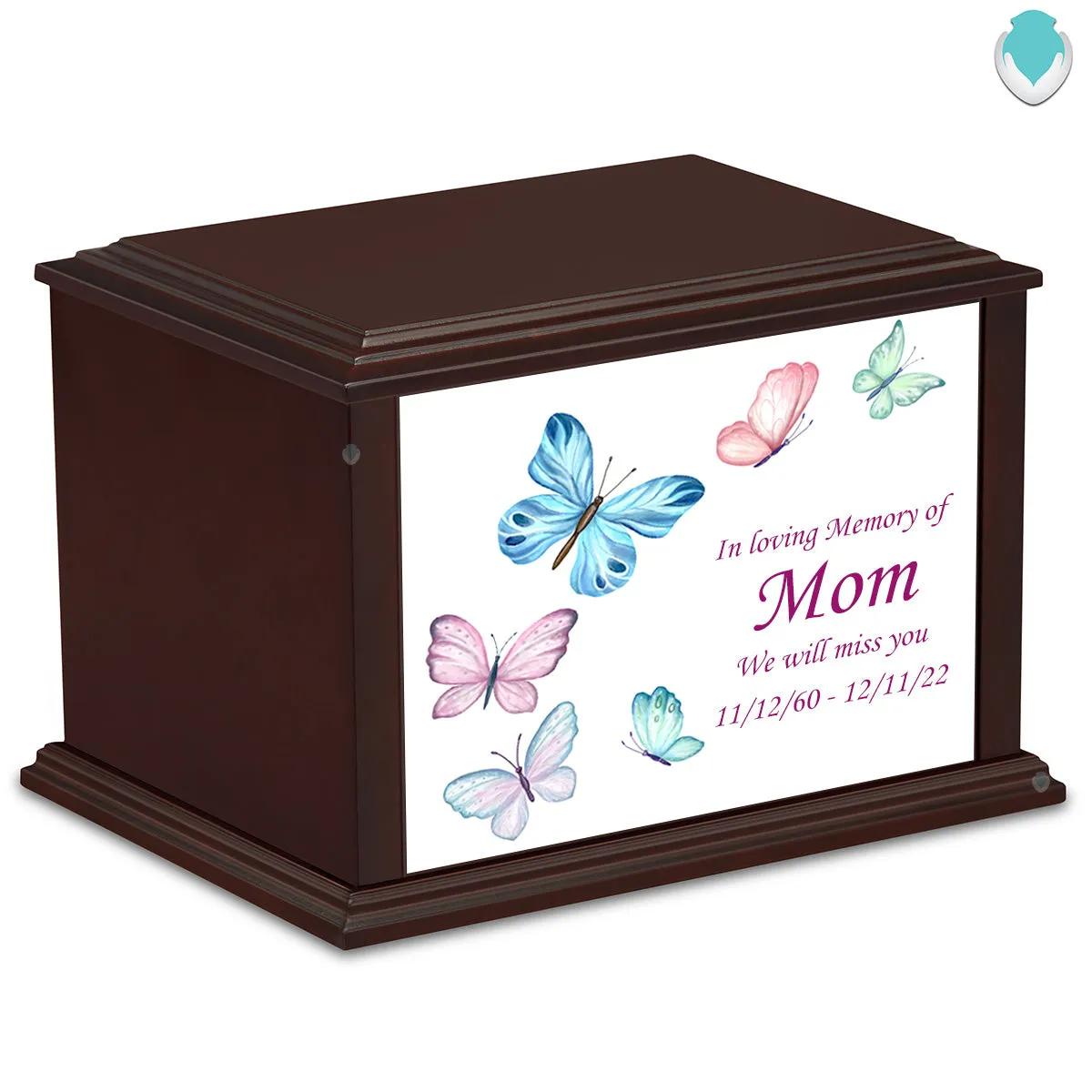 Custom Printed Heritage Everlasting Expressions Butterflies Wood Box Cremation Urn