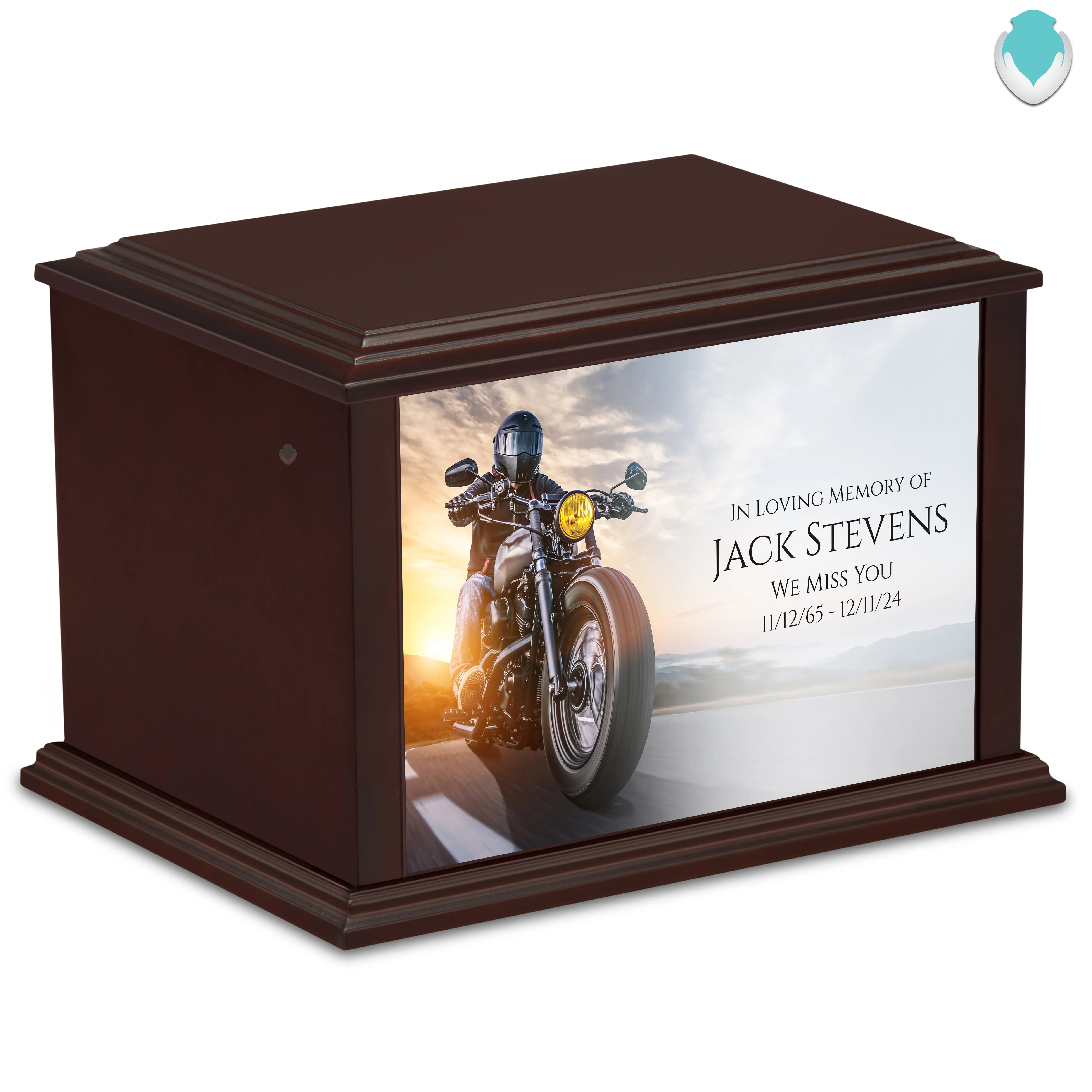 Custom Printed Heritage Everlasting Expressions Motorcycle Wood Box Cremation Urn