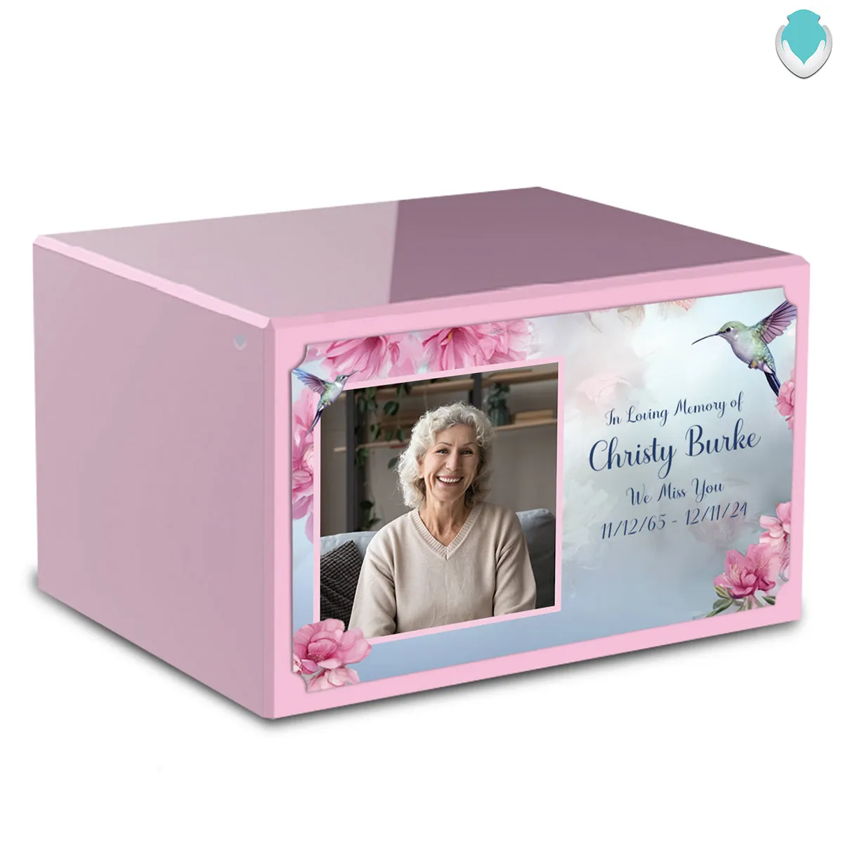 Custom Printed Heritage Light Pink Photo Hummingbird Wood Cremation Urn Box