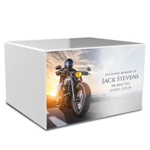 Custom Printed Heritage Motorcycle Wood Box Cremation Urn
