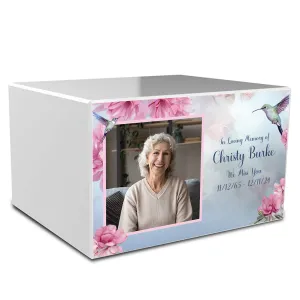 Custom Printed Heritage Photo Hummingbird Wood Box Cremation Urn