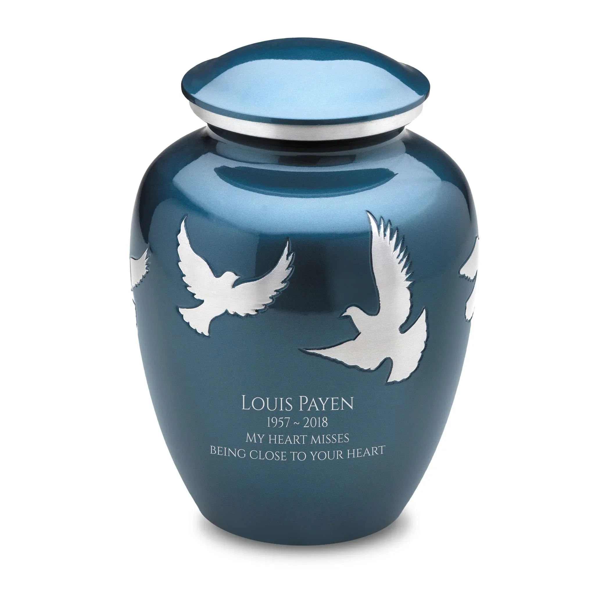 Divine Metal Cremation Urn with Flying Doves