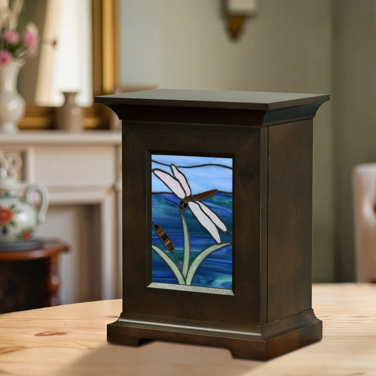 Dragonfly Stained Glass Wood Urn