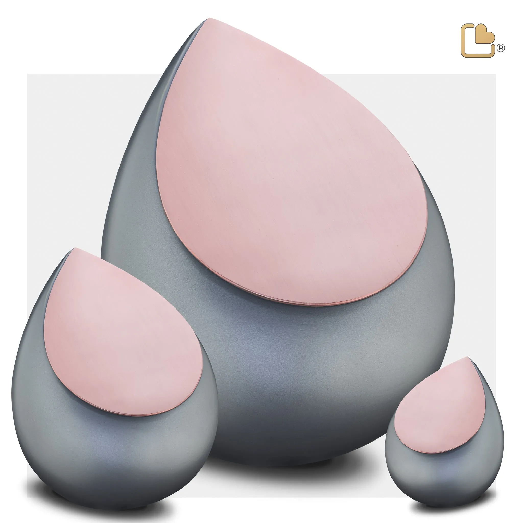 Drop Heart Keepsake Urn French Grey & Brushed Rose Gold