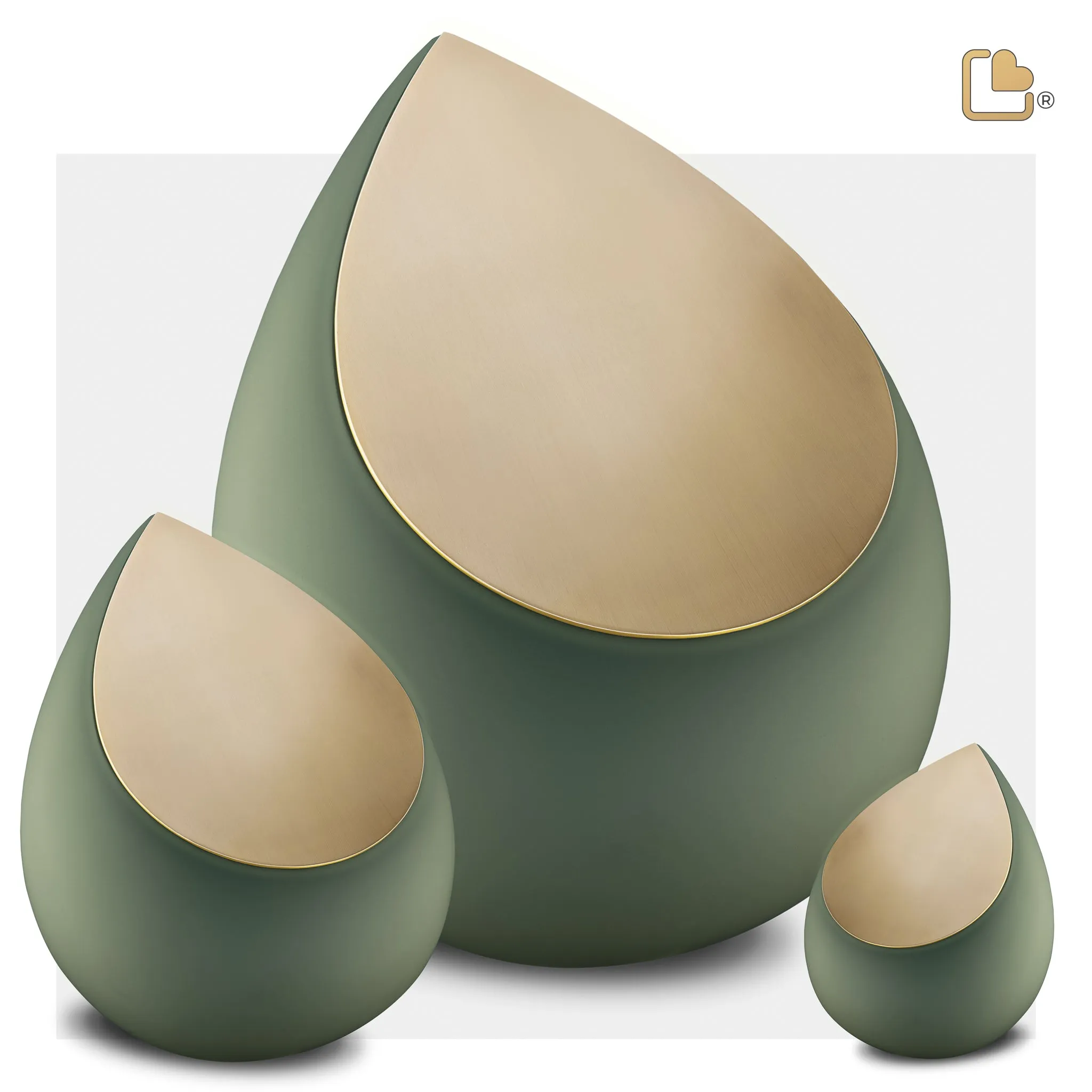 Drop Heart Keepsake Urn Sage Green & Brushed Gold