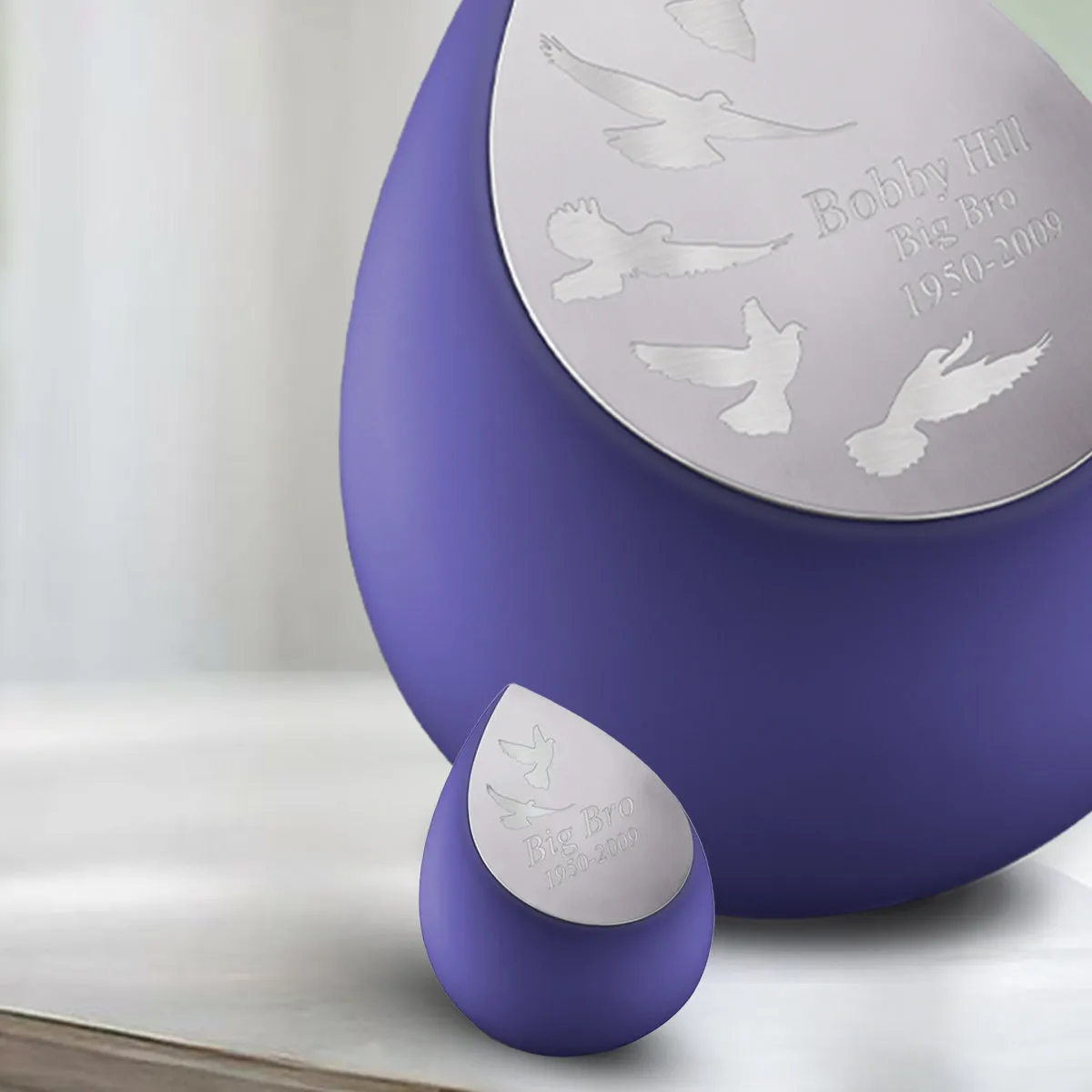 Drop Keepsake Urn Navy & Brushed Pewter