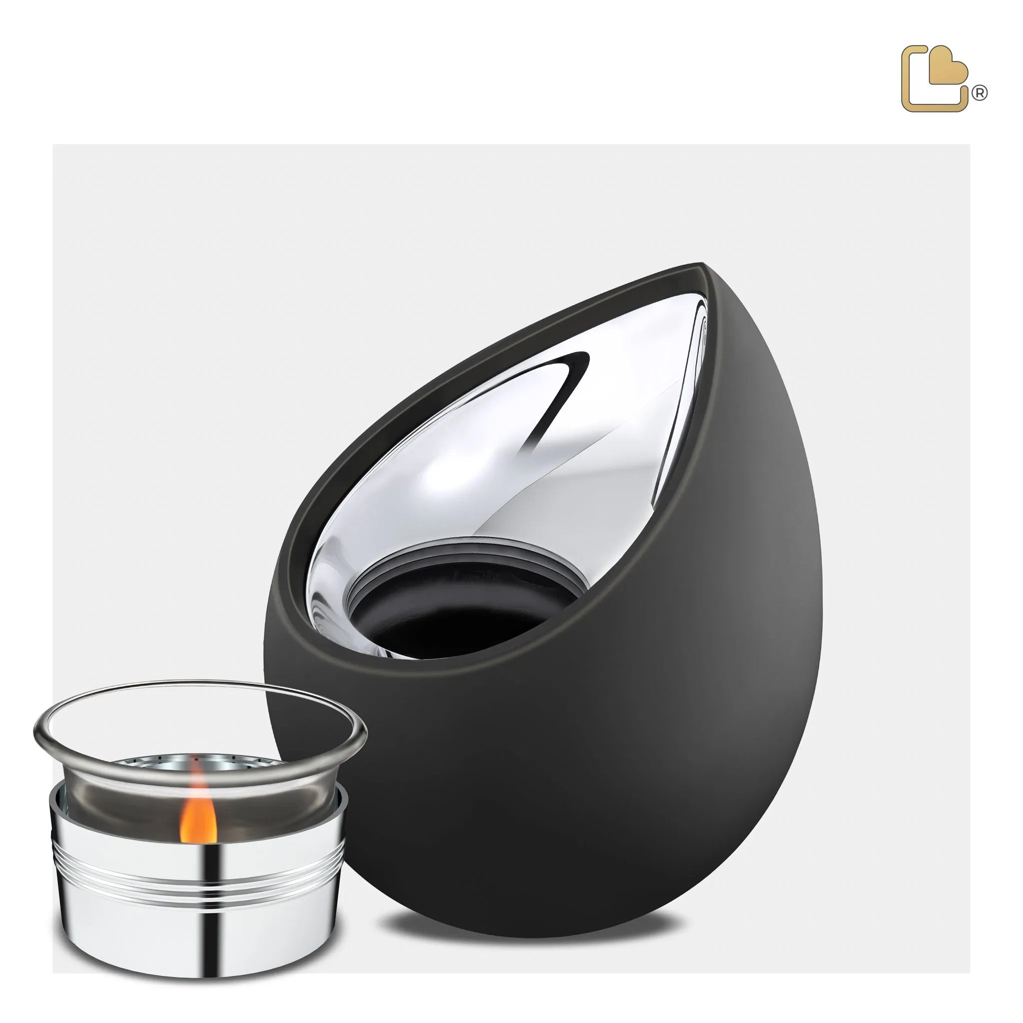 Drop Tealight Urn Black & Polished Silver