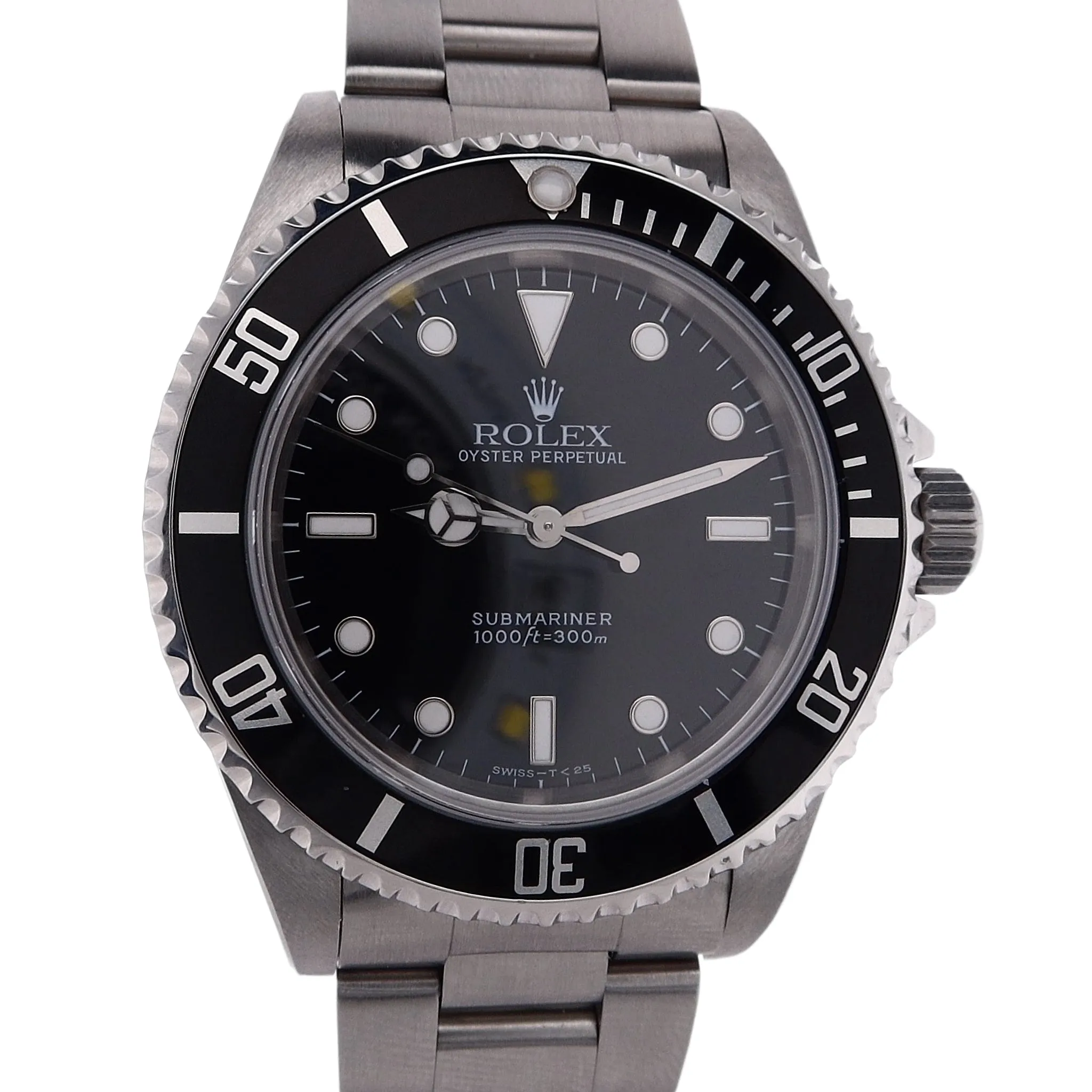 Estate Rolex Stainless Steel Oyster Perpetual Submariner Black Dial Black Bezel 14060 With Box And Paper C.1996