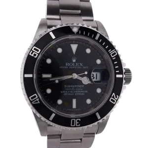 Estate Rolex STL Gents OP Date Black Dial Black Bezel Oyster Bracelet 16610 With Box & Papers C.2007