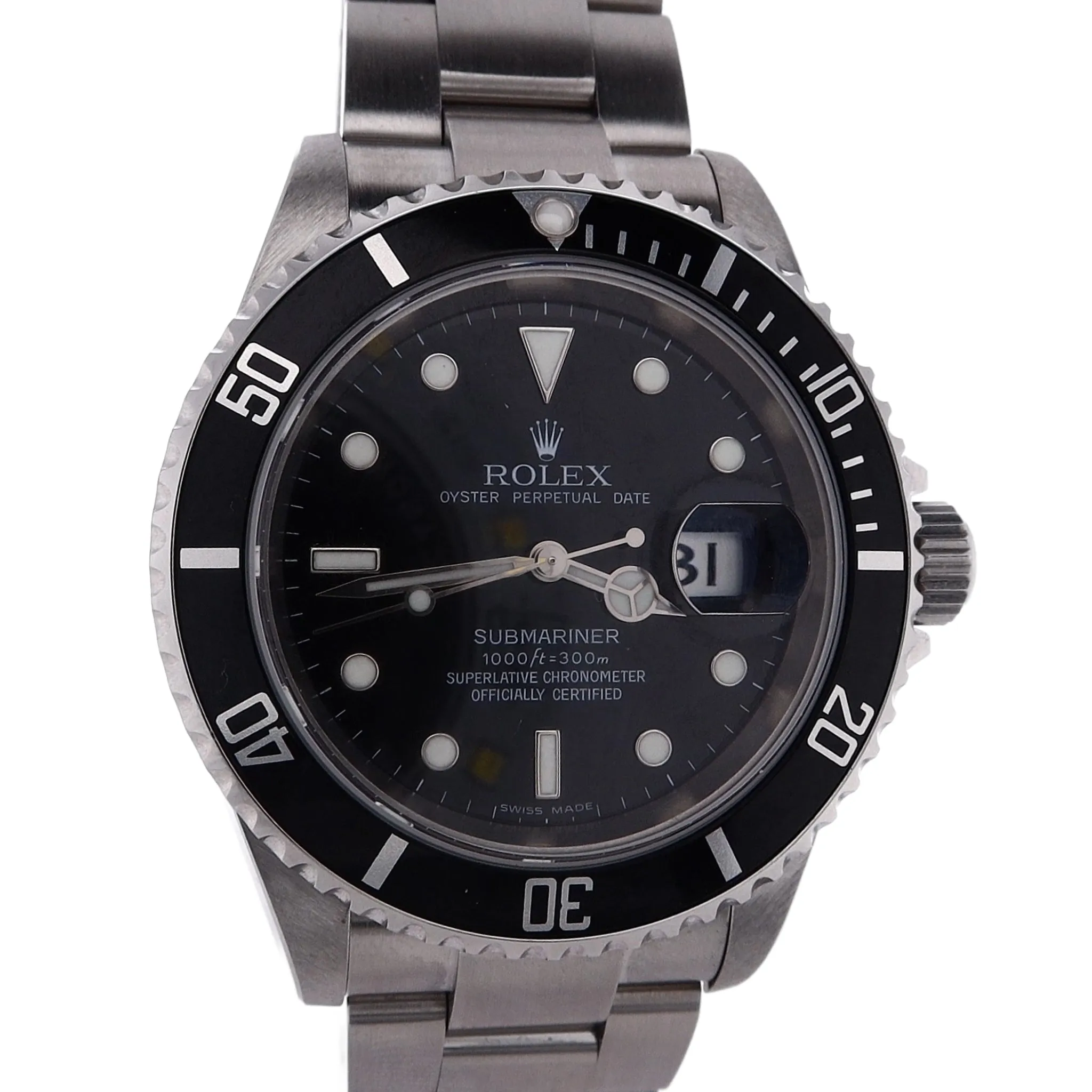 Estate Rolex STL Gents OP Date Black Dial Black Bezel Oyster Bracelet 16610 With Box & Papers C.2007