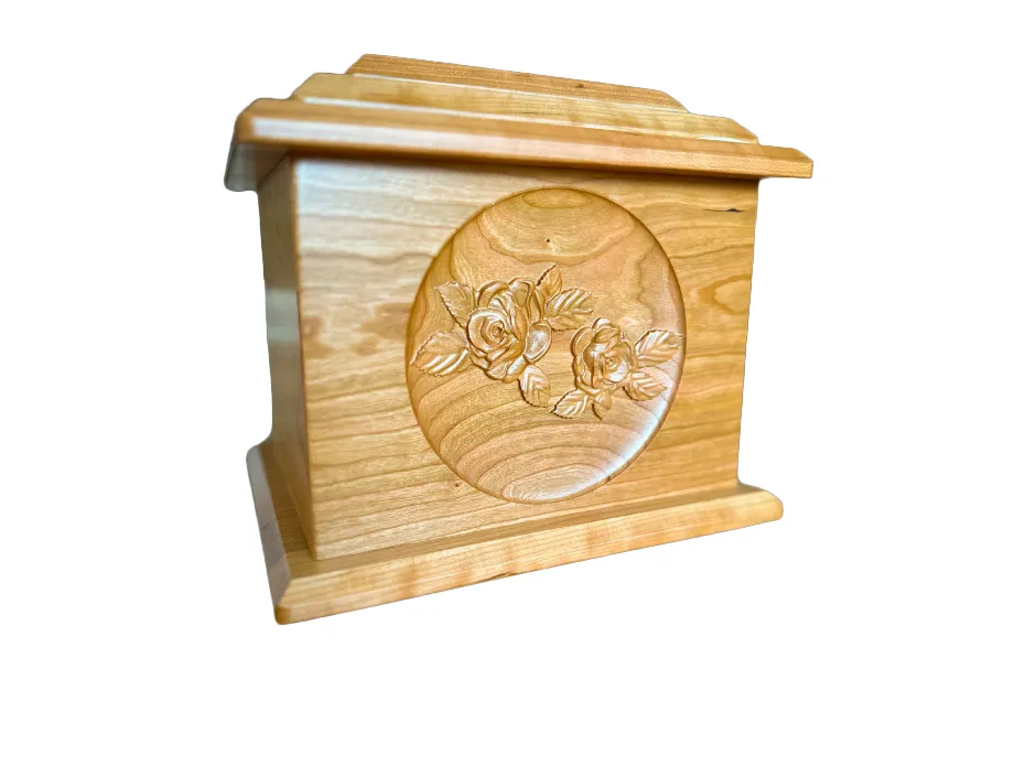 Extra Large Hand-Carved Roses Wooden Urn
