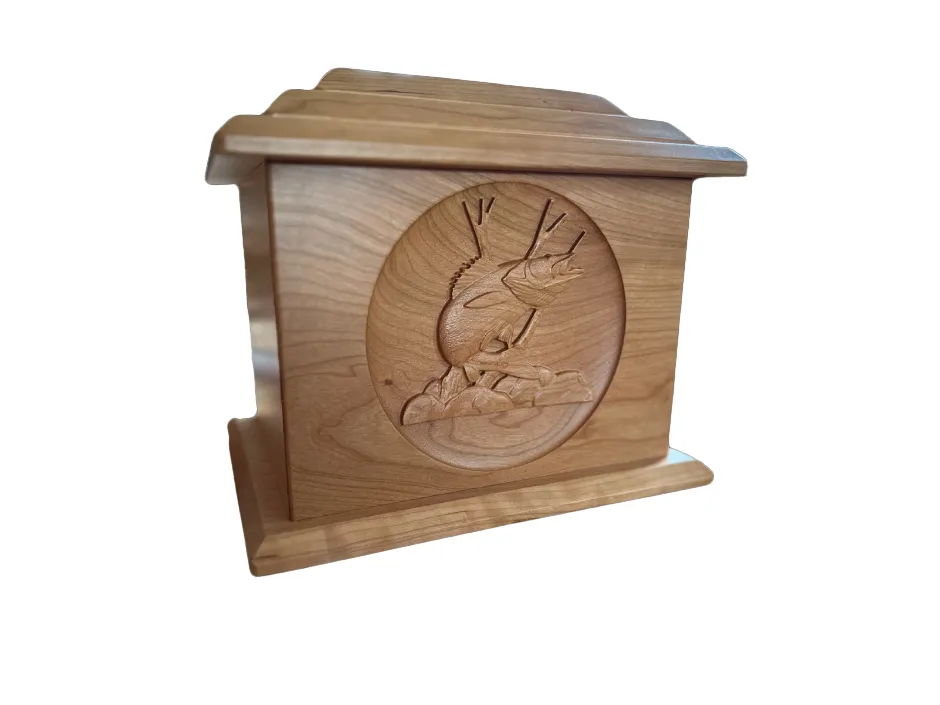 Extra Large Hand-Carved Walleye Cherry Urn