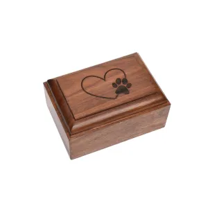 EXTRA SMALL Rosewood Urn  -2705- Bevel Edge - Paw print & Heart