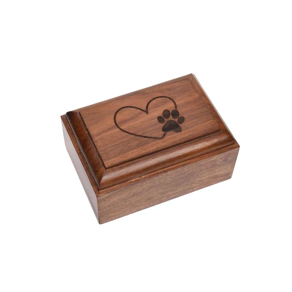 EXTRA SMALL Rosewood Urn  -2705- Bevel Edge - Paw print & Heart