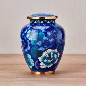 Floral Blue Cloisonné Pet Urn