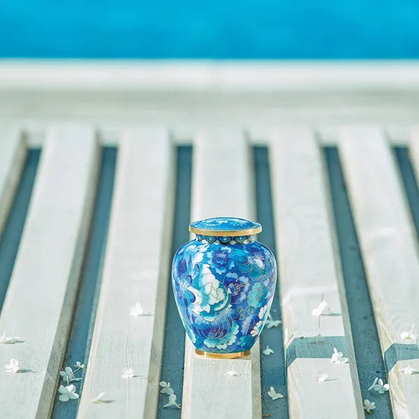 Floral Blue Cloisonné Pet Urn