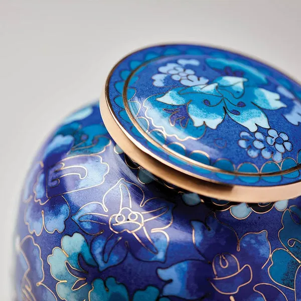 Floral Blue Cloisonné Pet Urn