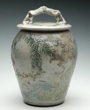 Forest Crackle Raku Ceramic Cremation Urn