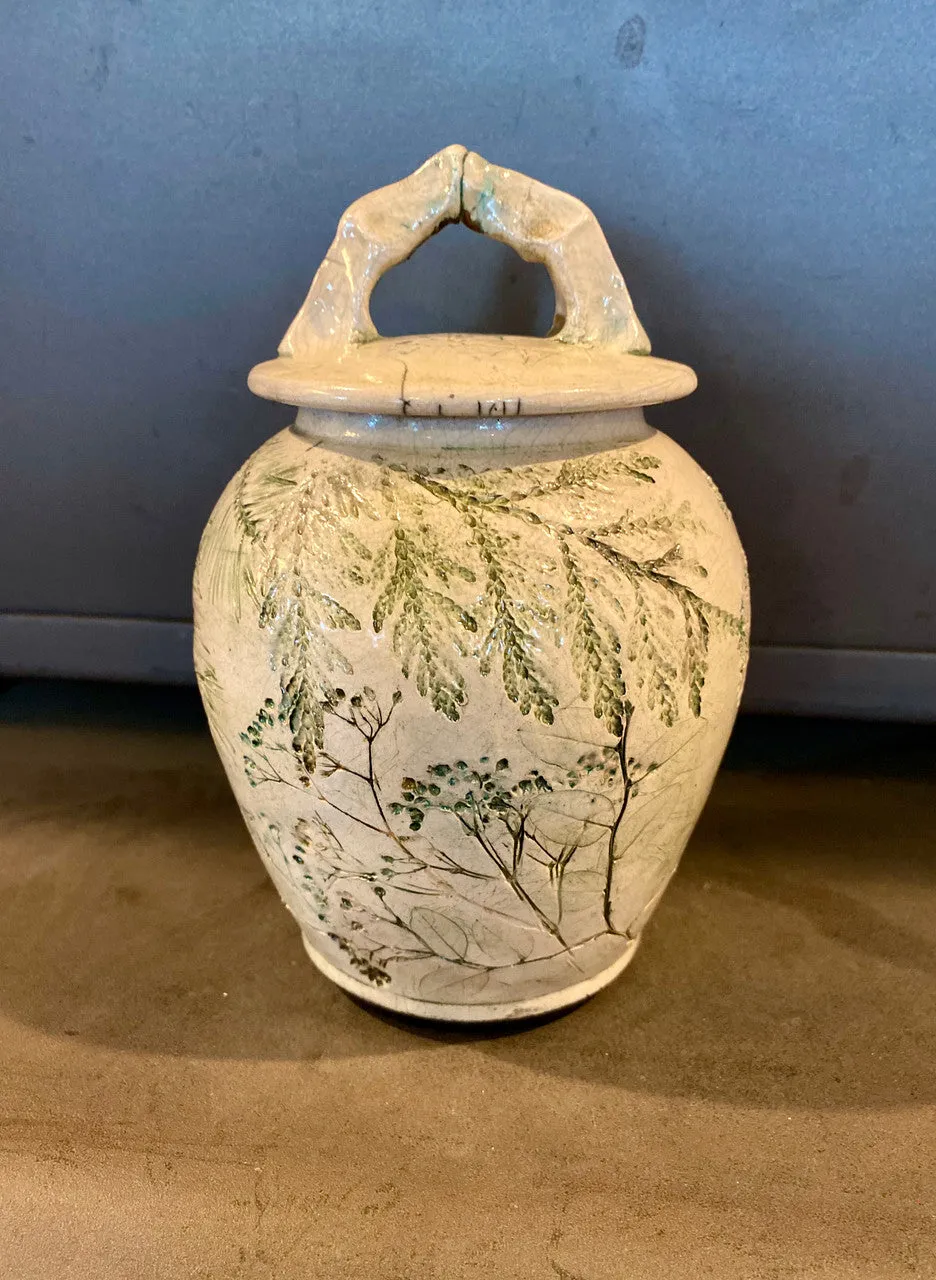 Forest Crackle Raku Ceramic Cremation Urn