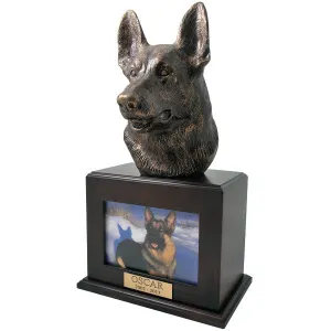 German Shepherd Urn with Photo Frame in Walnut