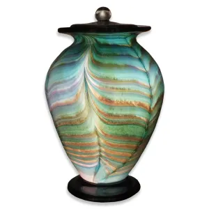 Hand Blown Glass Cremation Urn for Adults in Amato Aqua