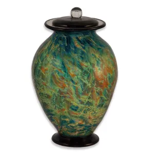Hand Blown Glass Cremation Urn for Adults in Amato Sky